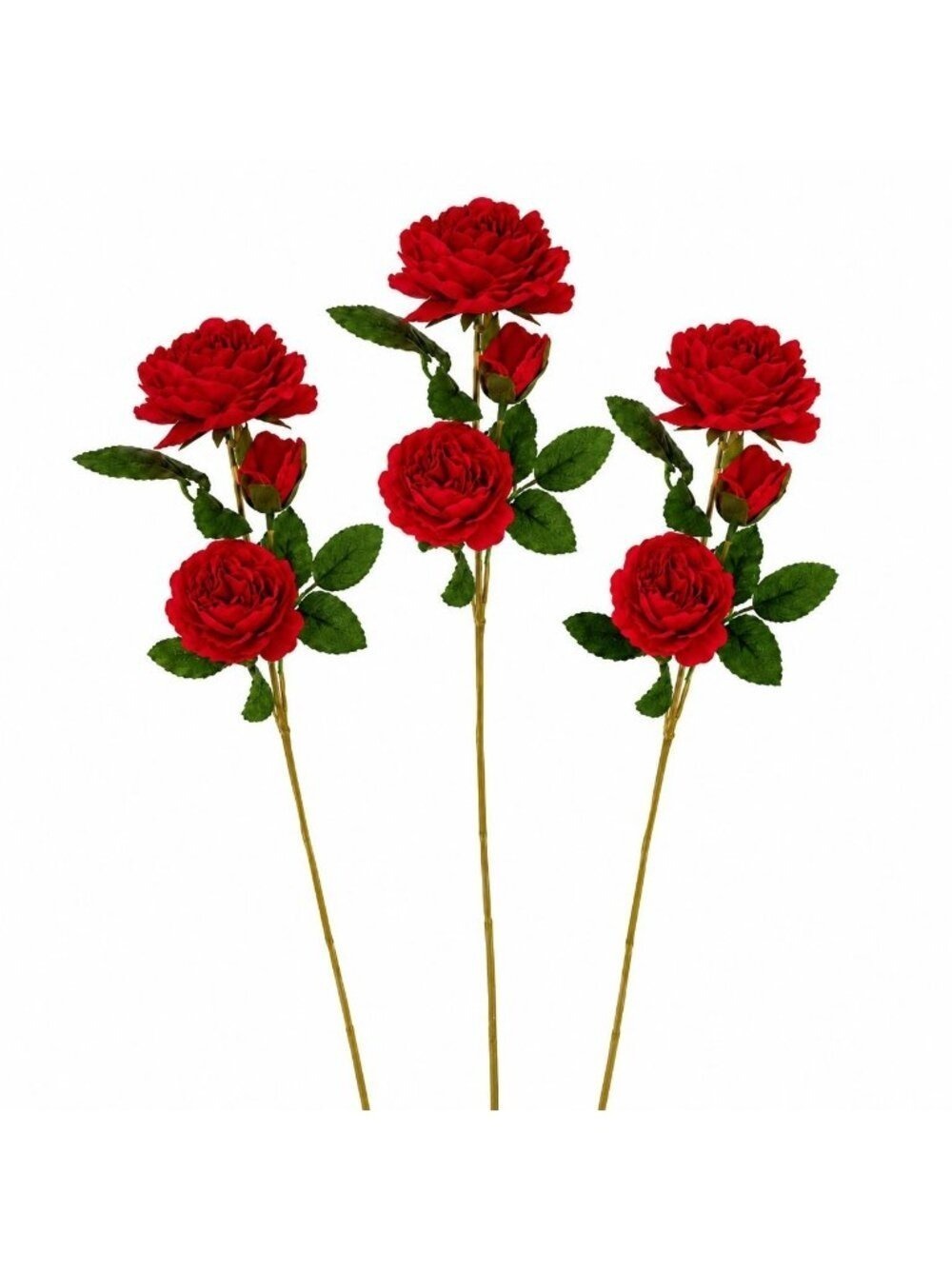 Red Garden Rose Stem Set of 3 Faux Roses Real Touch Open Bloom Floral Wedding